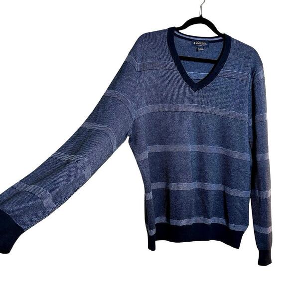 Brooks Brothers Men’s V Neck Cotton/Cashmere/Silk Blend Sweater Blue Size Large - Picture 3 of 8